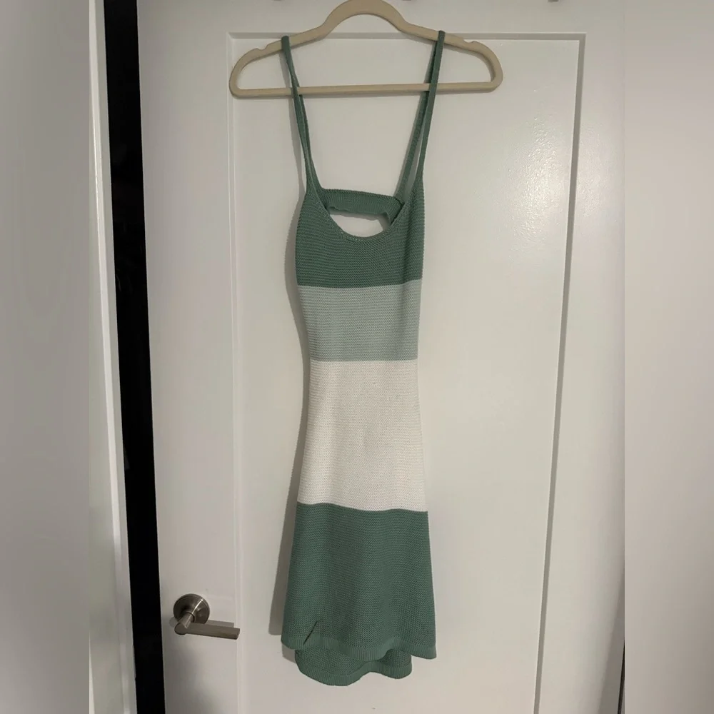 Striped Green and Cream Midi Dress - Picture 3 of 4